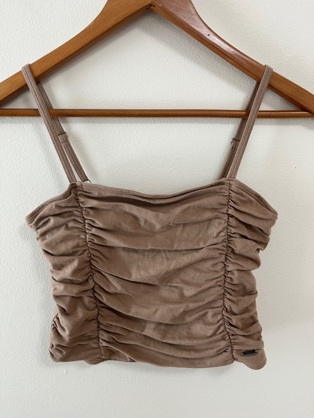 Hollister Ruched Spaghetti Strap Crop Tank Cami Top Taupe Brown Size Medium
